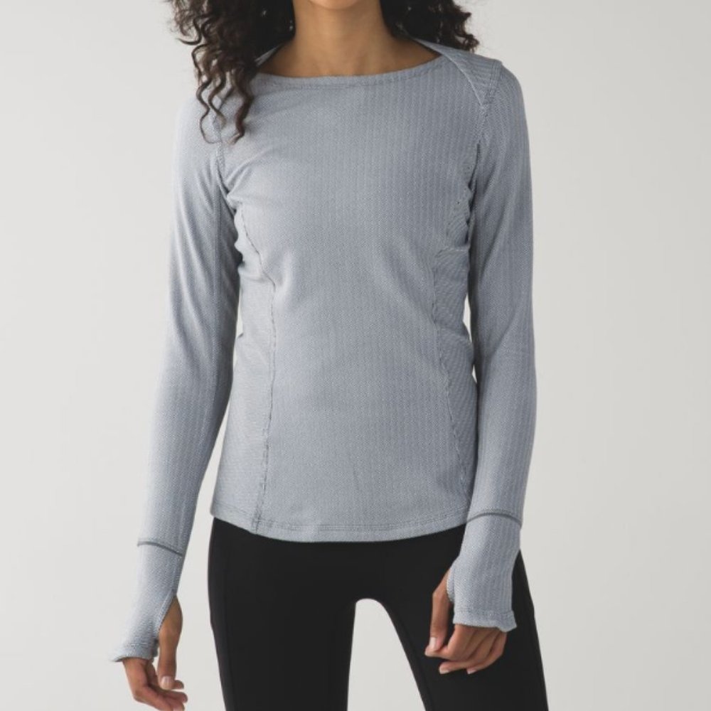Lululemon Kanto Catch Me Long Sleeve Grey Herringbone Size 6
